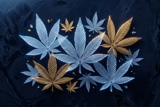 Glass and Gold Stylized Cannabis Leaves