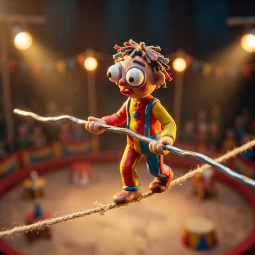 Plasticine Tightrope Walker in Circus Ring