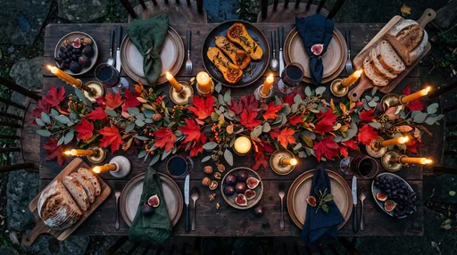Overhead Autumn Harvest Dinner Table