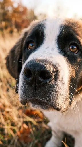 Close-Up of Saint Bernard Puppy in Autumn