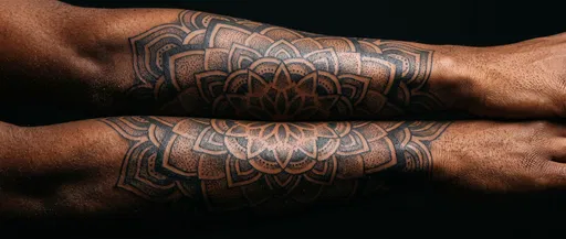 Close-Up of Symmetrical Mandala Forearm Tattoos