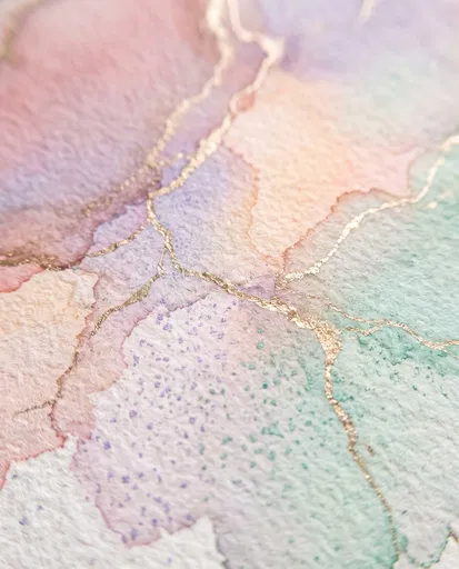 Pastel Watercolor Abstract With Gold Veining