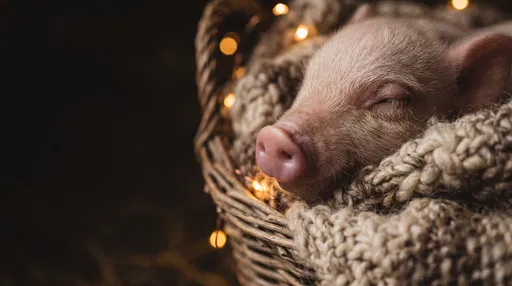 Sleeping Piglet in Cozy Basket
