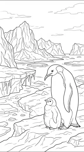 Emperor Penguin and Chick Coloring Page