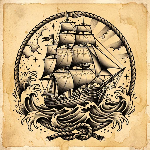 Vintage Tattoo Style Tall Ship Illustration