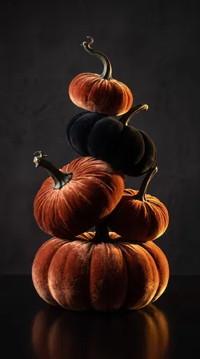 Stacked Velvet Terracotta and Black Pumpkins