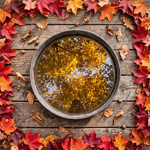 Autumn Leaf Border and Water Basin Reflection