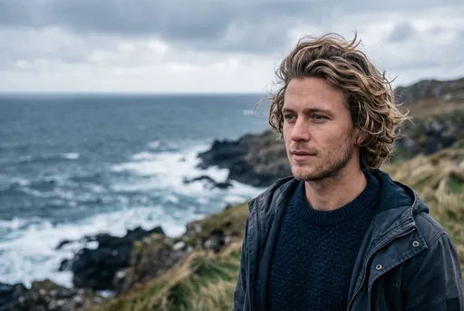 Man With Wavy Hair by Coast