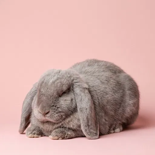 Gray Lop Rabbit on Pink Background