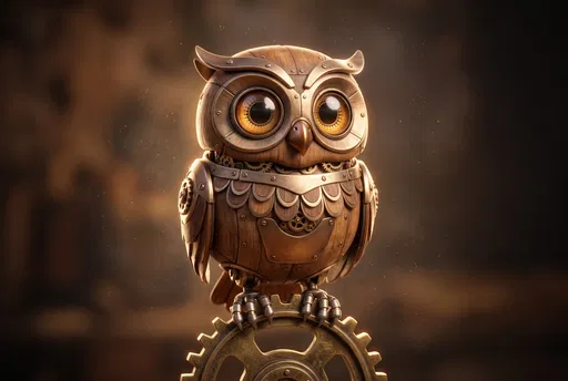 Wooden and Bronze Steampunk Owl Robot