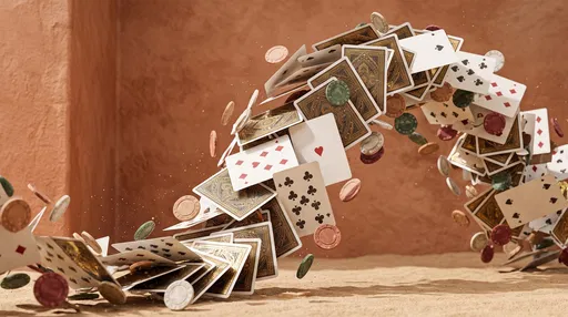 Arc of Playing Cards and Poker Chips