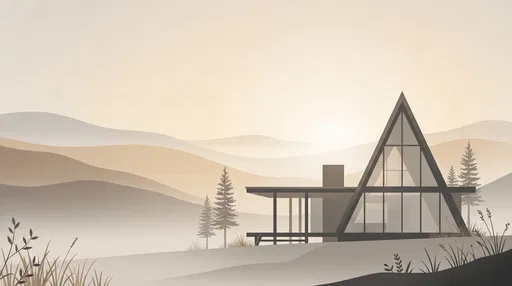 Minimalist Mid-Century Modern A-Frame House Illustration