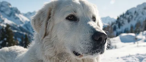White Maremma Sheepdog in Snowy Mountains
