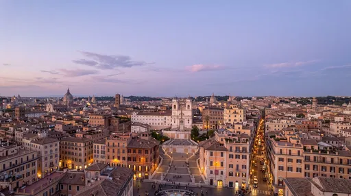 Aerial View of Spanish Steps at Twilight