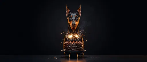 Doberman Pinscher Behind Cake with Sparklers