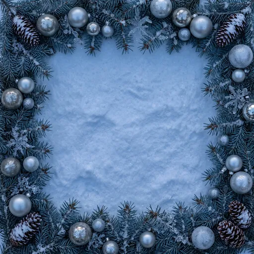 Winter Snow Frame With Silver Ornaments