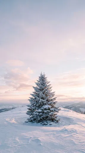 Solitary Snowy Spruce Tree at Dawn