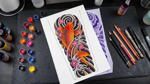 Japanese Koi Tattoo Design Flat Lay