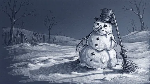 Sad Melting Snowman Pencil Illustration