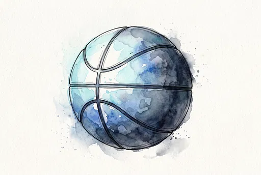 Blue Watercolor and Ink Basketball Illustration
