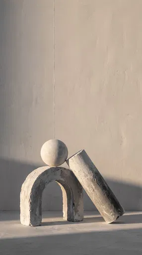Minimalist Plaster Geometric Shapes in Warm Light