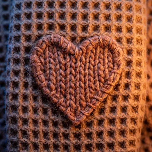 Knitted Wool Heart on Waffle Blanket