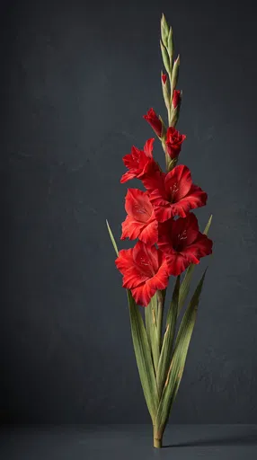 Red Gladiolus Stem on Dark Backdrop