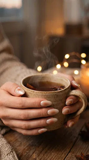 Manicured Hands Holding Warm Spiced Tea