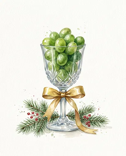 Watercolor Crystal Goblet with Green Grapes