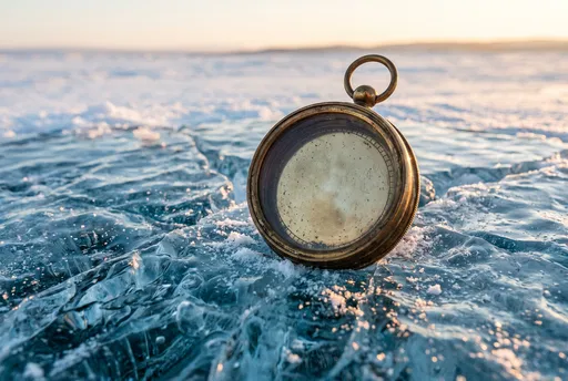 Vintage Brass Compass on Glacial Ice