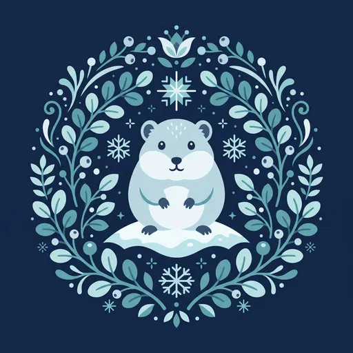 Scandinavian Style Arctic Lemming Wreath Illustration