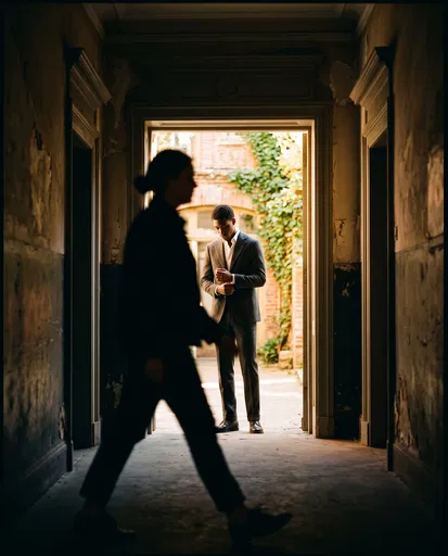 Man in Suit Framed by Hallway