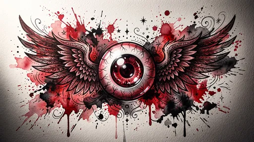 Crimson Watercolor Winged Eyeball Illustration
