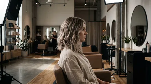Woman With Wavy Blonde Lob in Salon