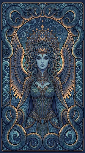 Art Nouveau Winged Gorgon Queen Illustration