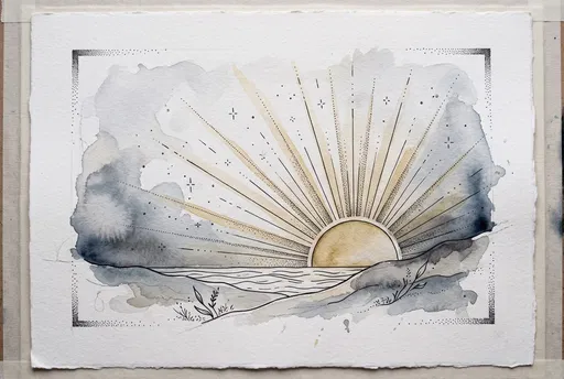 Watercolor Rising Sun Tattoo Flash Illustration