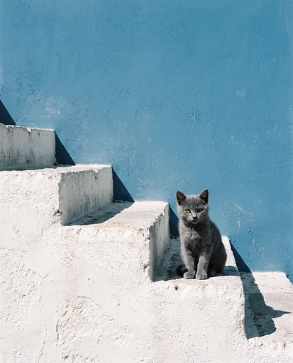Gray Kitten on Whitewashed Steps