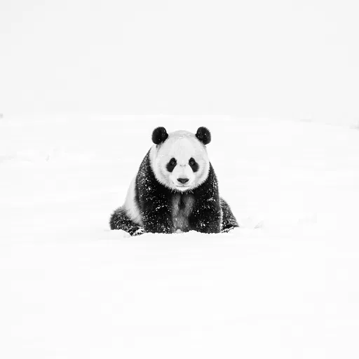 Giant Panda Centered in White Snow