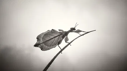Monochrome Silhouette of Walking Leaf Insect