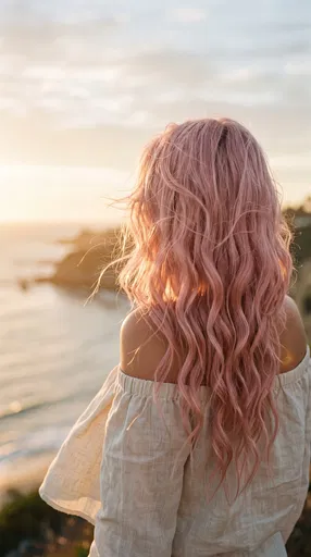 Woman With Pink Hair at Coastal Sunset