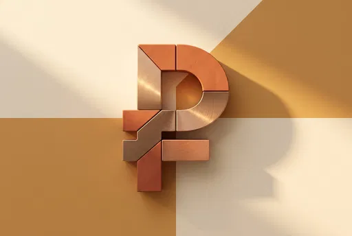 Geometric Bronze and Terracotta Ruble Symbol