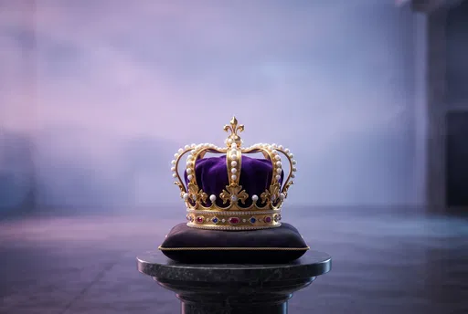 Royal Gold Crown on Marble Pedestal