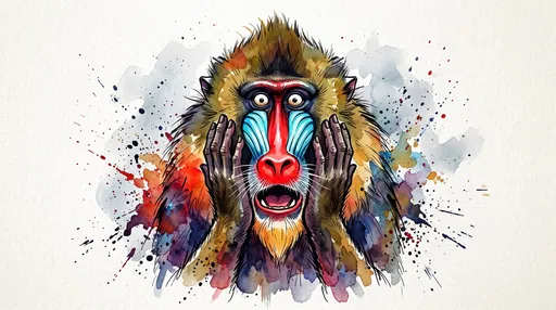 Shocked Mandrill Watercolor Illustration