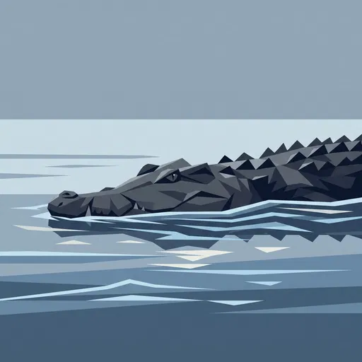 Geometric Illustration of Submerged Saltwater Crocodile