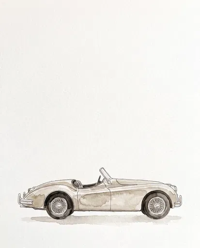 Watercolor Classic Convertible Roadster Profile