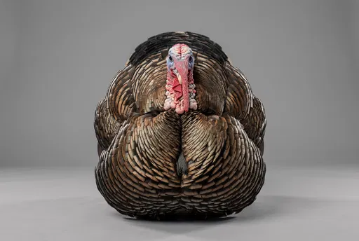 Symmetrical Studio Portrait of Puffed Turkey