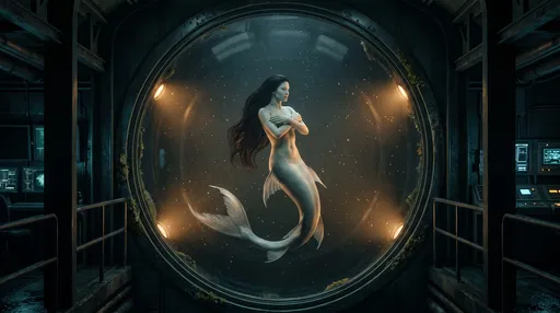 Mermaid in Underwater Research Observatory Tank