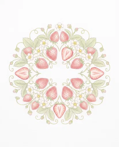 Pastel Colored Pencil Strawberry Circular Wreath