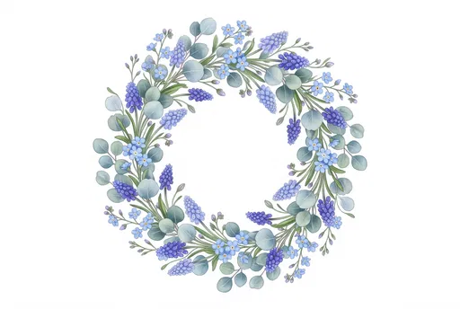 Blue Floral Wreath Clipart Illustration