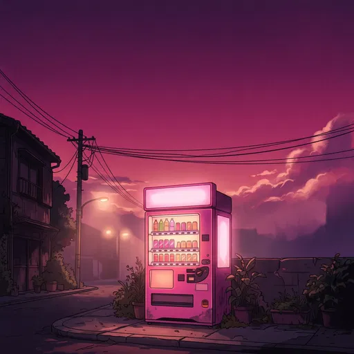 Glowing Pink Vending Machine at Dusk
